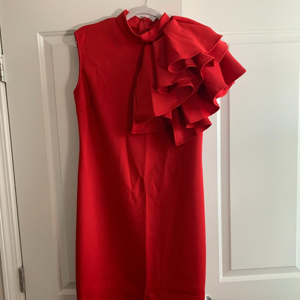 XXTAXN Cocktail Bodycon Ruffle Sleeveless Formal Midi Pencil Dress